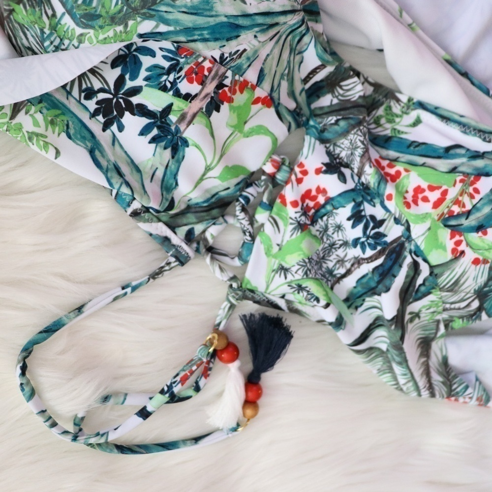 NWT Jessica Simpson White Green Tropical Print Bikini Swim Set Size XL - Picture 7 of 12